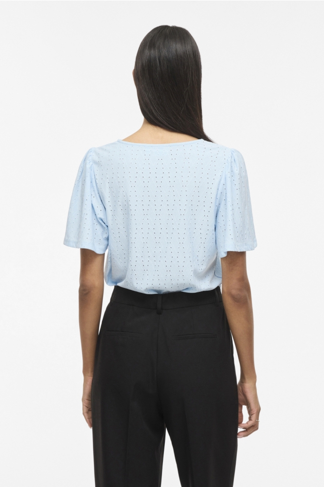 Vila blauwe dames t-shirt | Model achteraanzicht