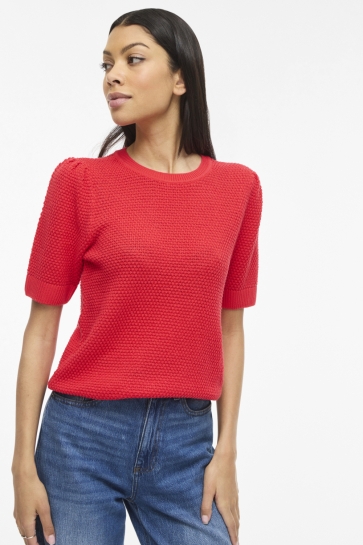 Vila VIDALO O-NECK S/S KNIT TOP - NOOS 14084421 HIBISCUS