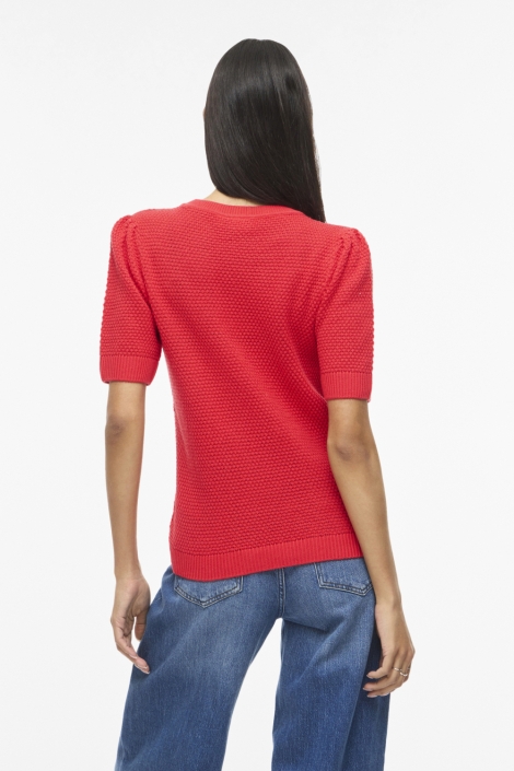 Vila rode dames t-shirt | Model achteraanzicht