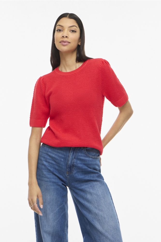 Vila rode dames t-shirt | Model vooraanzicht