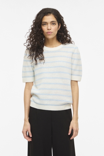 Vila T-shirt VIDALO O-NECK S/S STRIPE KNIT-NOOS 14106601 WHITE ALYSSUM/NANTUCKET BREEZE