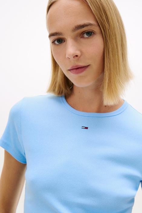 Tommy Jeans blauwe dames t-shirt | Close up