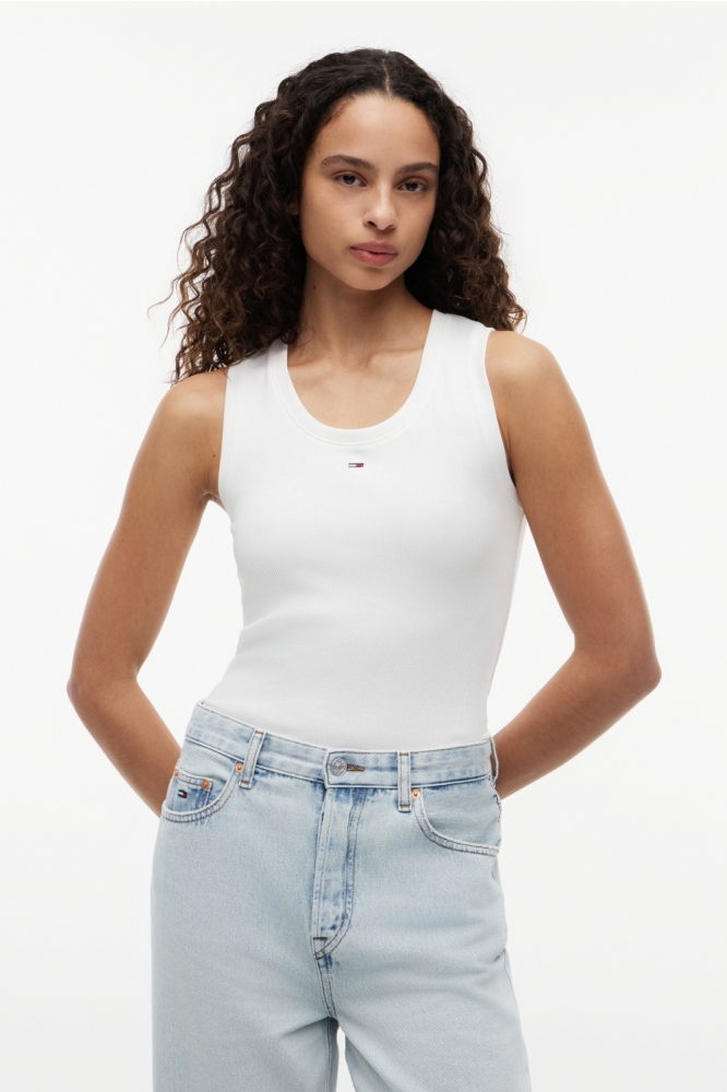 Tommy Jeans ecru dames top | Model vooraanzicht