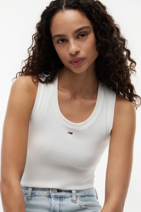 Tommy Jeans ecru dames top | Model vooraanzicht