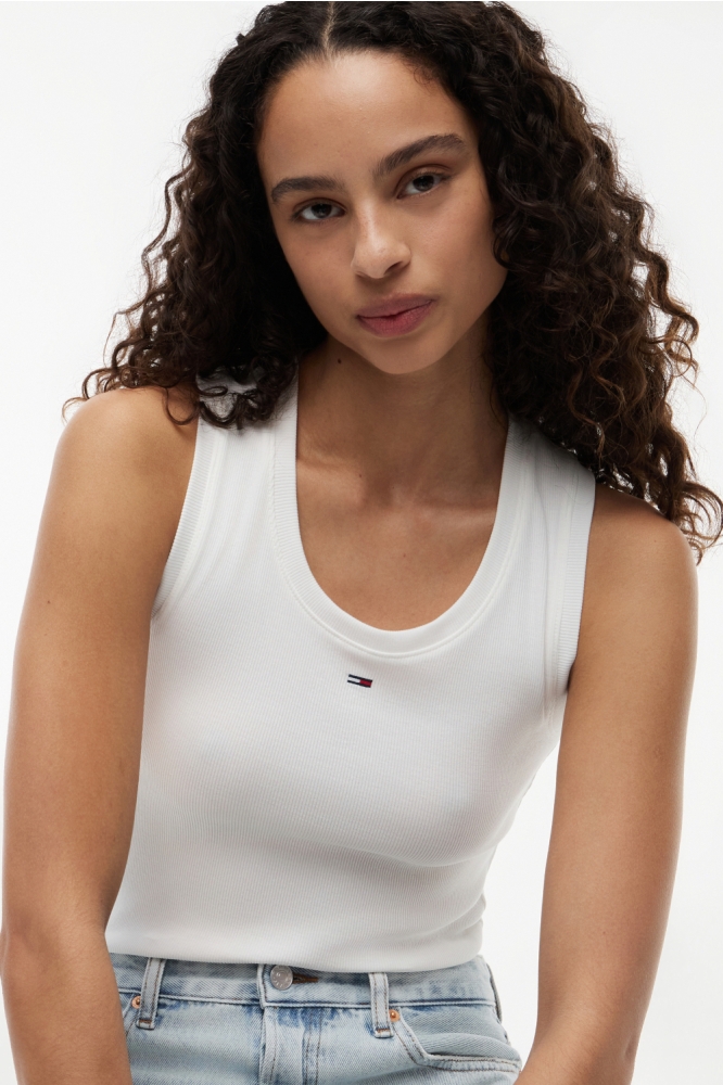Tommy Jeans ecru dames top | Model vooraanzicht