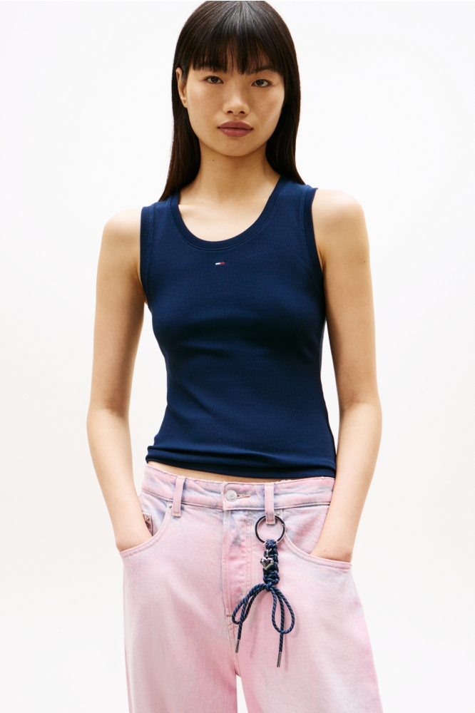 Tommy Jeans blauwe dames top | Model vooraanzicht