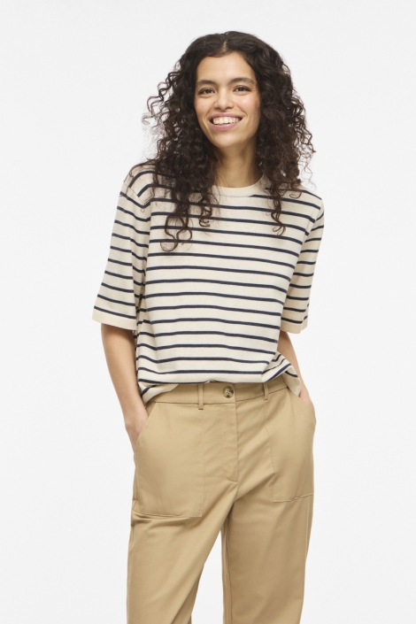 Vila beige dames t-shirt | Model vooraanzicht