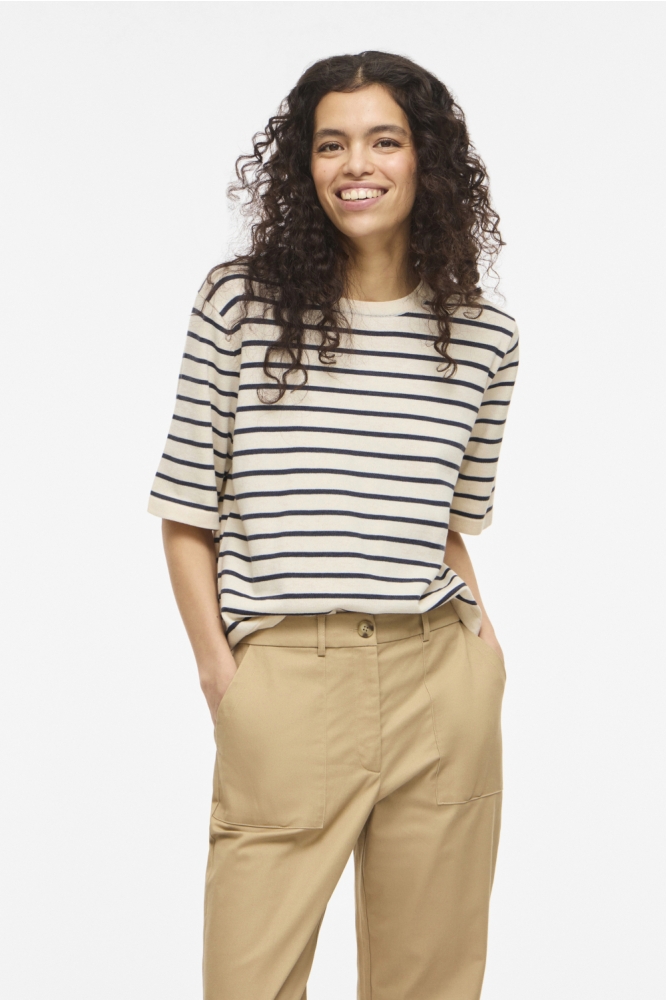 Vila beige dames t-shirt | Model vooraanzicht