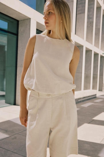 Vila viprisilla o-neck s/l balloon top/v Zand