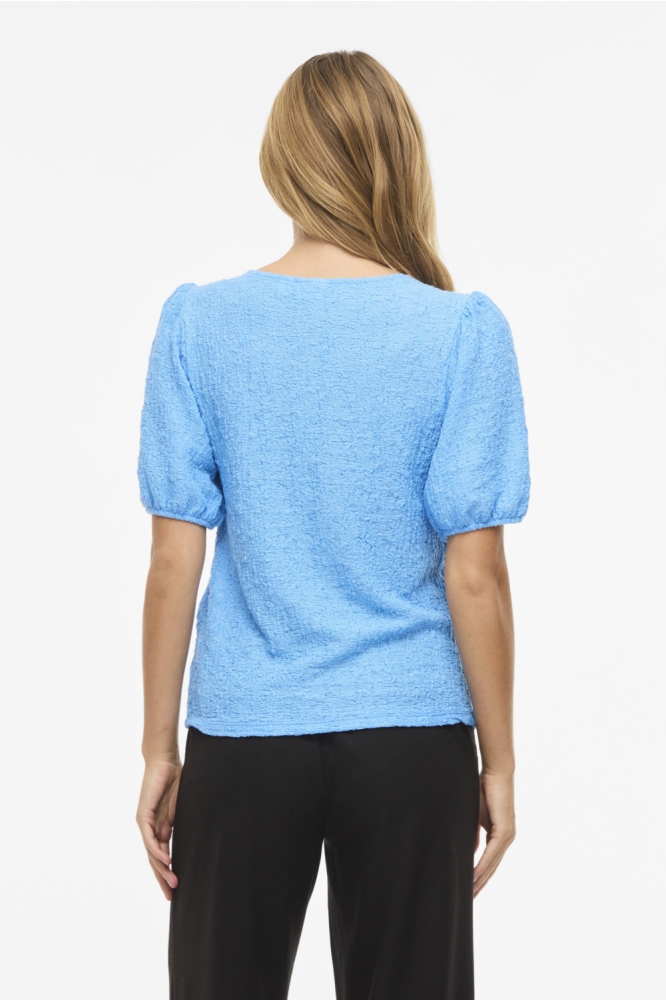 Vila blauwe dames t-shirt | Model achteraanzicht