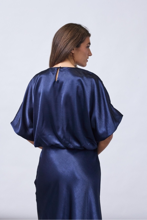 SisterS point blauwe dames blouse | Model achteraanzicht