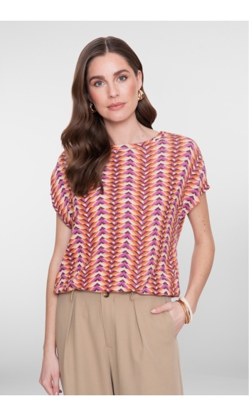 TOP MET GRAFISCHE PRINT EN LUREX 62155 20 Lila/Orange
