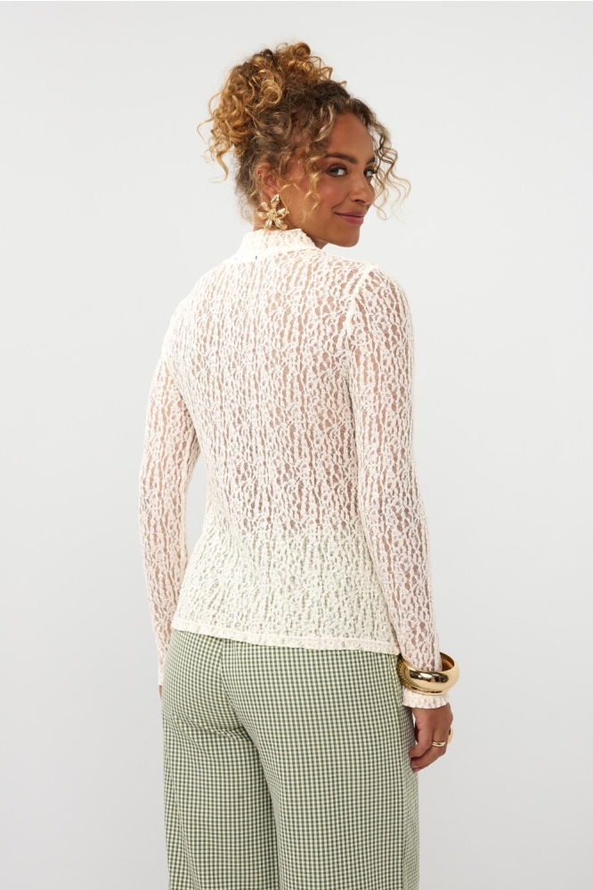 Ydence beige dames top | Model achteraanzicht
