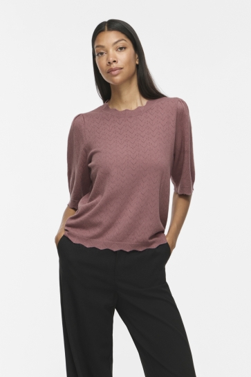 Vila T-shirt VIEMI O-NECK 2/4 SLEEVE KNIT TOP/TE 14118966 Nostagia Rose
