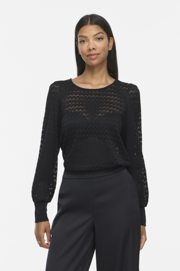 Vila Blouse VIADANO O-NECK L/S TOP/TES 14118787 Black Beauty