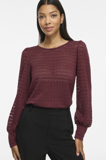 Vila Blouse VIADANO O-NECK L/S TOP/TES 14118787 PORT ROYALE