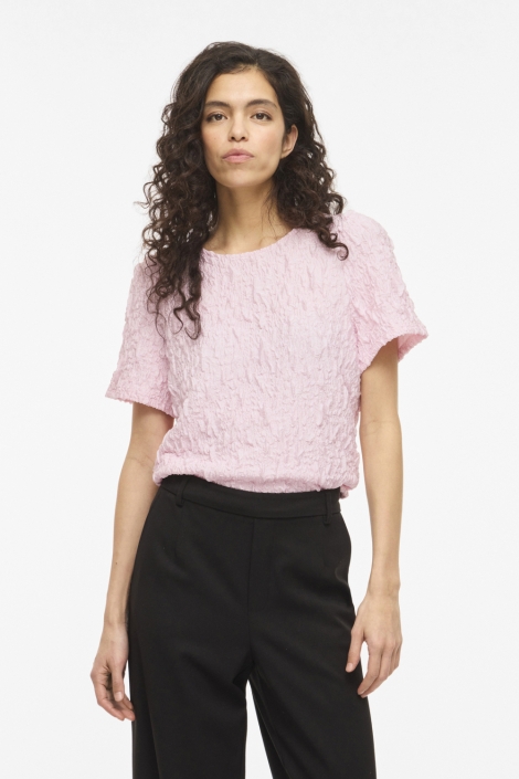 Vila roze dames t-shirt | Model vooraanzicht