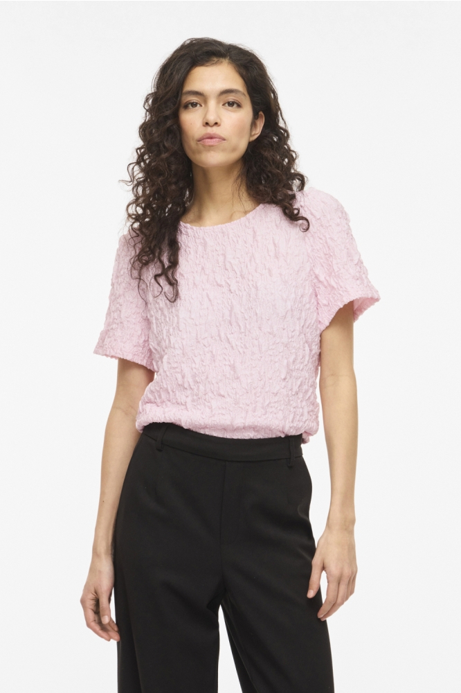 Vila roze dames t-shirt | Model vooraanzicht