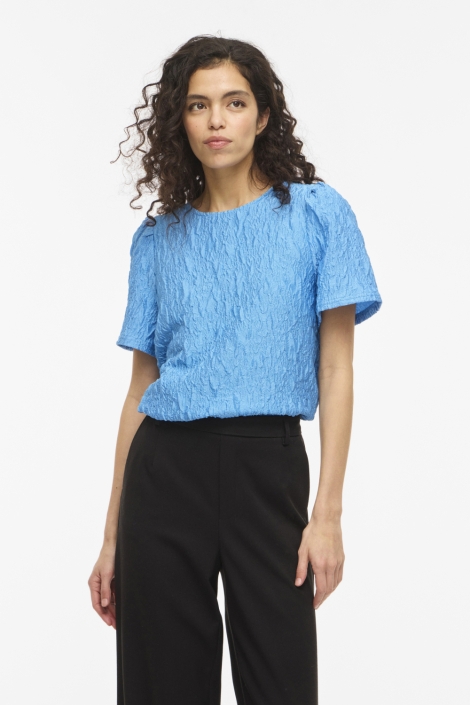 Vila blauwe dames t-shirt | Model vooraanzicht