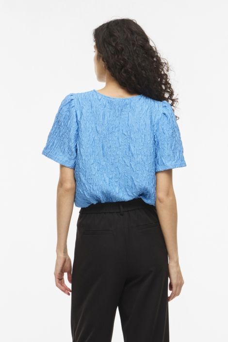 Vila blauwe dames t-shirt | Model achteraanzicht