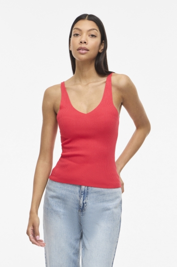 Vila Top VIWENNIE V-NECK RIB KNIT S/L TOP - 14104135 Hibiscus