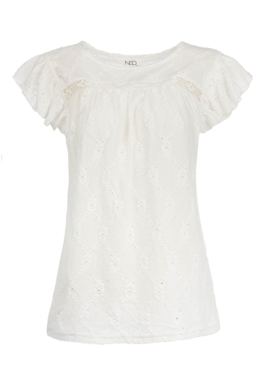 NED T-shirt NARUSE SS CHAIN CHECK AJOUR 26S U423 01 00 optical white