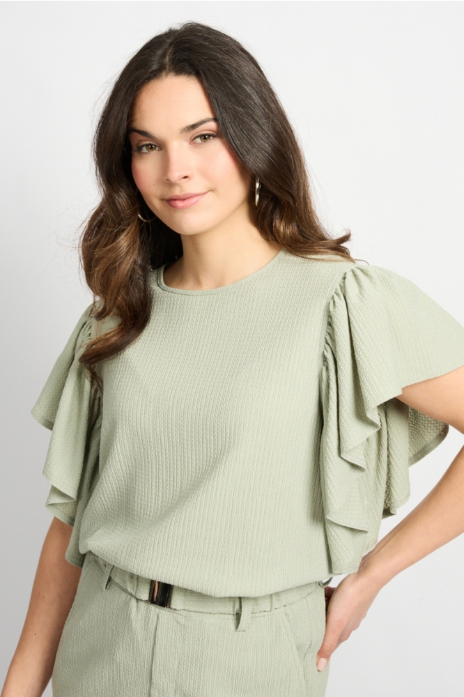 C&S The Label groene dames t-shirt | Model vooraanzicht