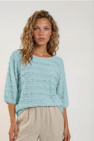 FOS Amsterdam T-shirt BOBO KANT RUFFLE 7716 450 LICHT BLAUW