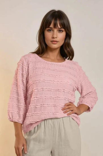 FOS Amsterdam T-shirt BOBO KANT RUFFLE 7716 650 ROZE