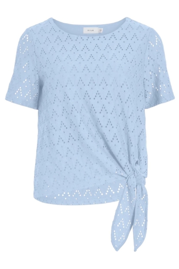 Vila viamalina open o-neck s/s top/vol/p Blauw