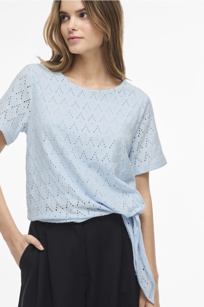 Vila blauwe dames t-shirt | Model vooraanzicht