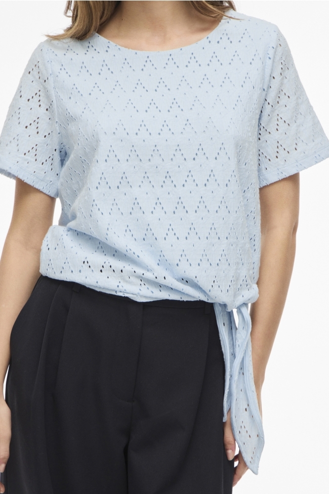 Vila blauwe dames t-shirt | Close up