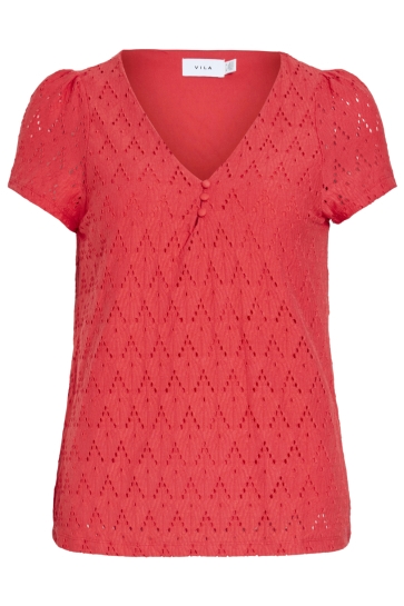 Vila viamalina v-neck s/s top/vol/pb Rood