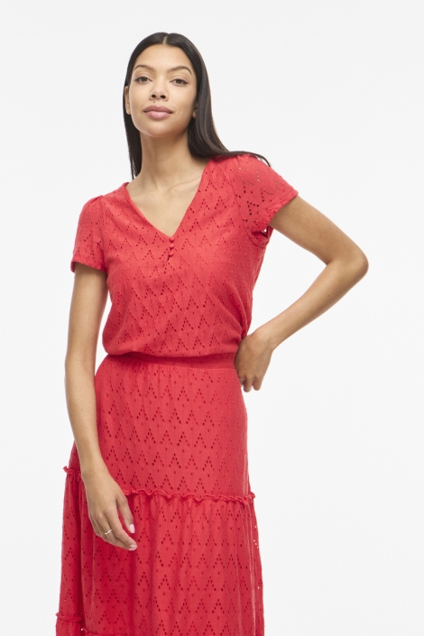 Vila rode dames t-shirt | Model vooraanzicht