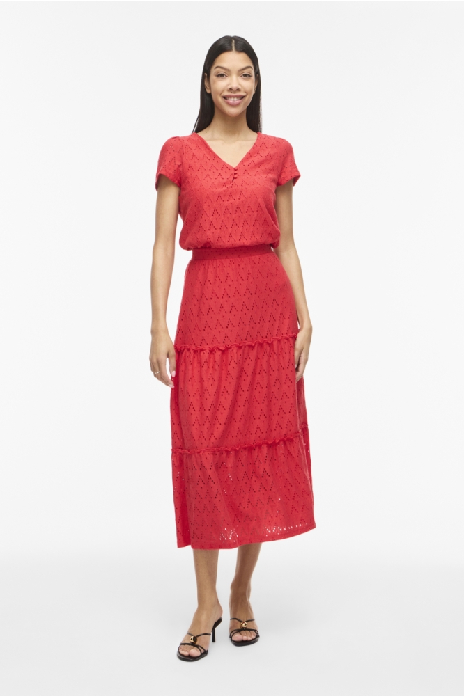 Vila rode dames t-shirt | Model vooraanzicht