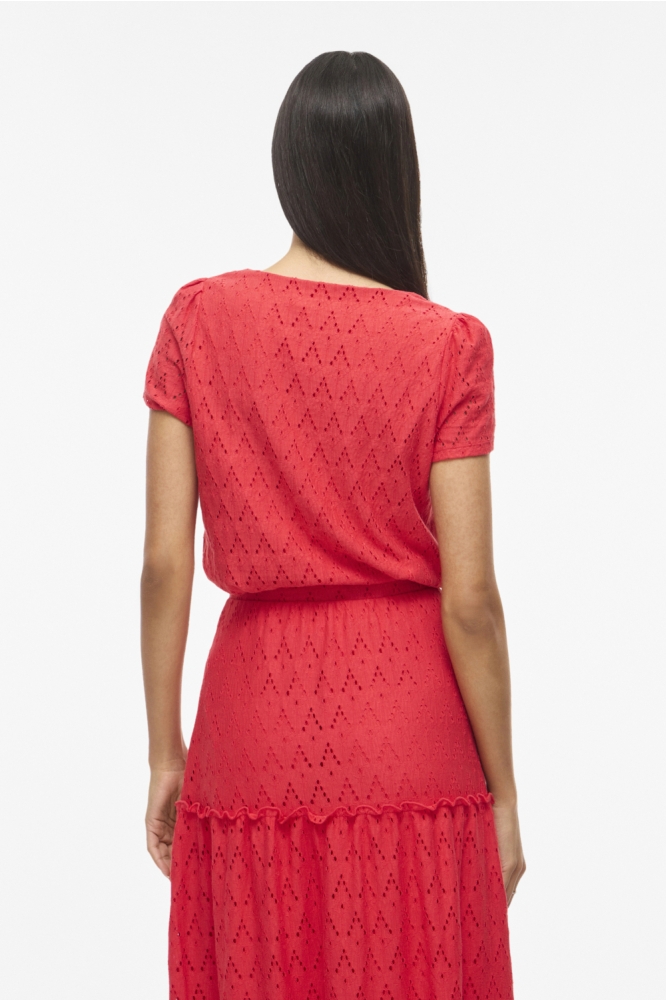 Vila rode dames t-shirt | Model achteraanzicht