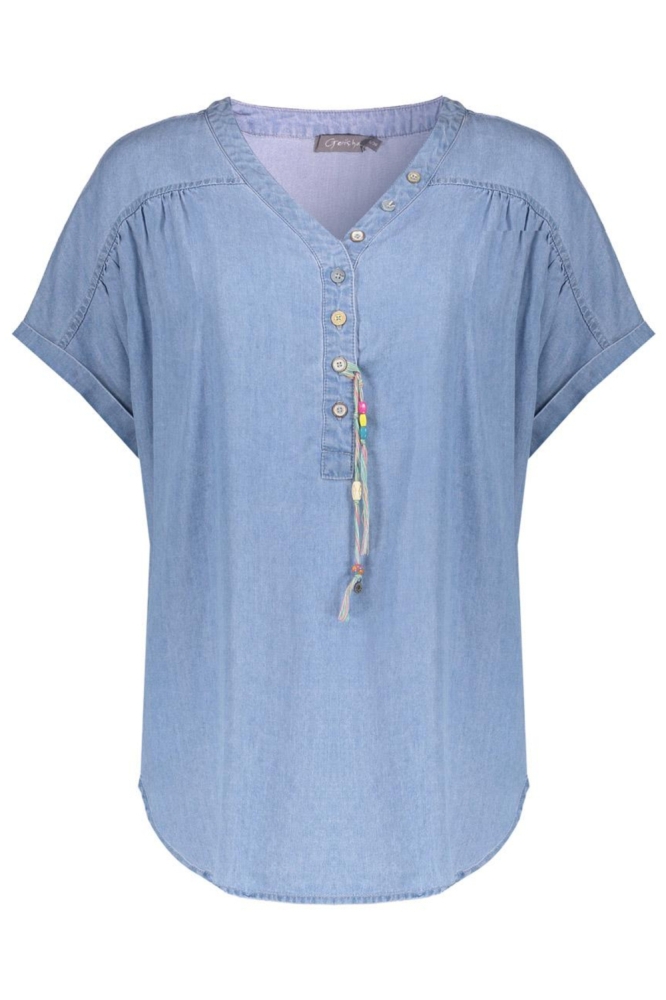Geisha blauwe dames blouse | Vooraanzicht