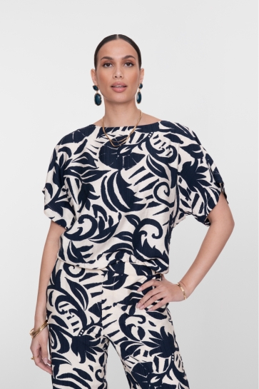 Geisha T-shirt TOP FLOWER BI COLOR 63236 26 NAVY/OFF-WHITE