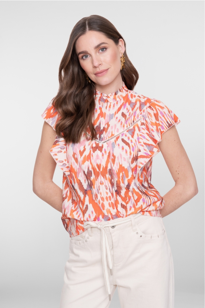 Geisha multi color dames t-shirt | Model vooraanzicht