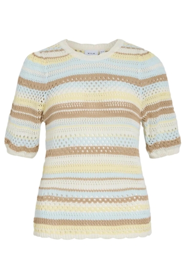 Vila Trui VIMINA 2/4 O-NECK STRIPE KNIT TOP/R 14114799 Pastel Yellow/CLOUD/NANT