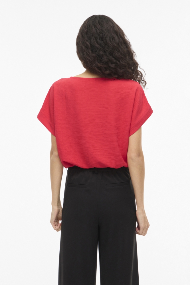 Vila rode dames t-shirt | Model achteraanzicht