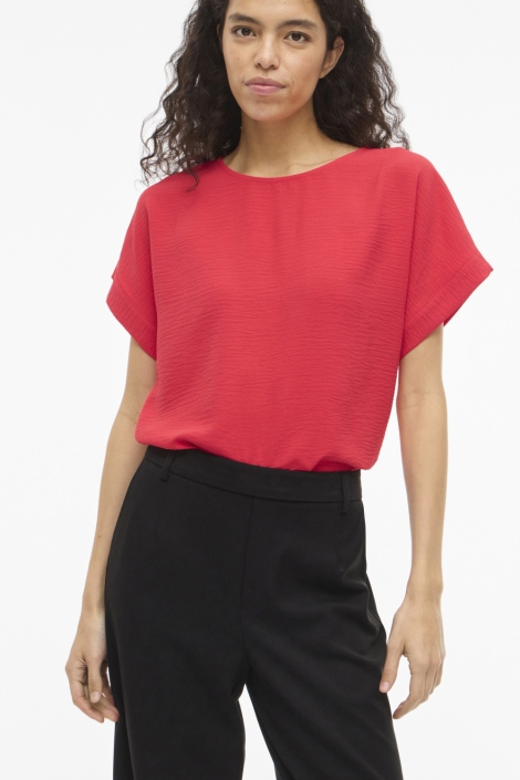 Vila rode dames t-shirt | Model vooraanzicht