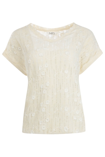 NED T-shirt BUENO SS OPEN FLORAL EMBROIDERY 26S U424 01 Ecru