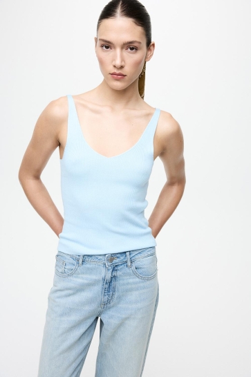 Vila Top VIWENNIE V-NECK RIB KNIT S/L TOP - 14104135 Kentucky Blue