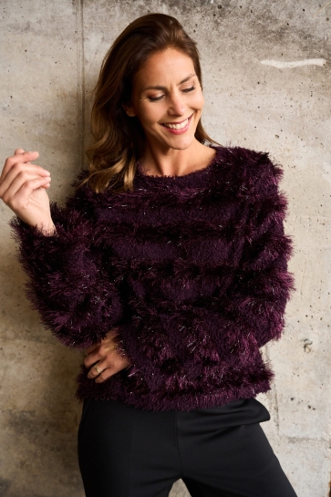 NED Trui SEASONABLE SURREY LS RMJ SEQUIN 3D KIT 26W U378 01 Grape Wine