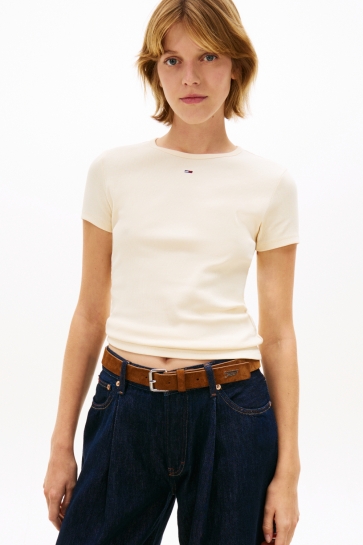 Tommy Jeans T-shirt TJW SLIM ESSENTIAL RIB SS EXT DW0DW17383 AA7 ALMOST YELLOW