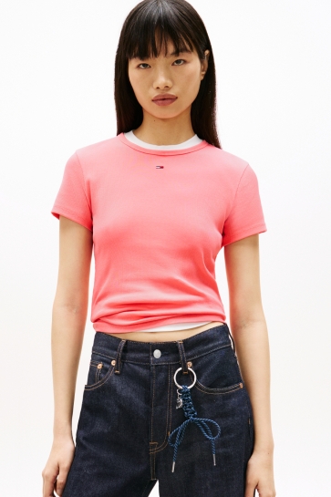 Tommy Jeans T-shirt TJW SLIM ESSENTIAL RIB SS EXT DW0DW17383 TIE TROPICAL BLUSH