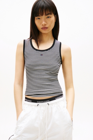 Tommy Jeans Top TJW ESSENTIAL RIB TANK EXT DW0DW20673 0AQ BLACK/ ECRU STRIPE