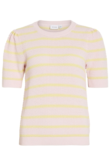 Vila Trui VIDALO O-NECK S/S STRIPE KNIT-NOOS 14106601 Cherry Blossom/PASTEL YEL