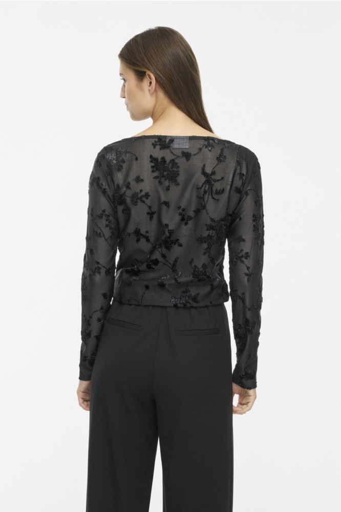 Vila zwarte dames top | Model achteraanzicht